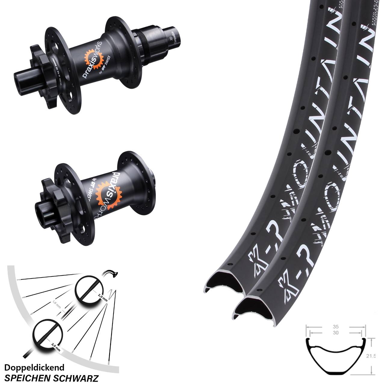 Laufradsatz 29 Zoll KX-R Mountain 6-Loch 12x100/142 schwarz DT Swiss 350 SL XD