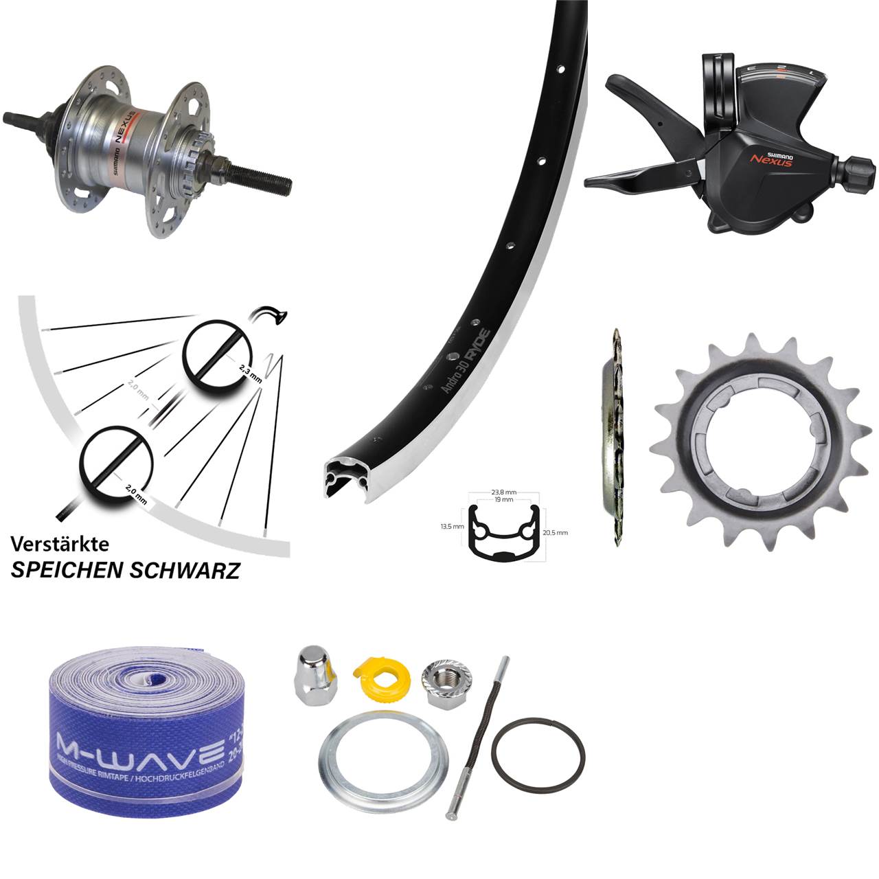 Ryde Hinterrad 28 Zoll Andra 30 mit Shimano 3 Gang für Rollenbremse