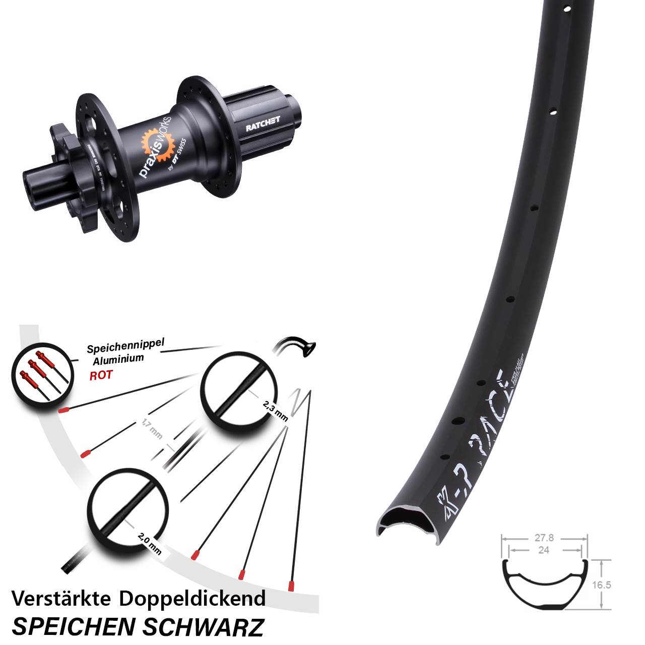 KX-R Race DT Swiss 350 6-Loch Hinterrad 12x142 8-11 fach