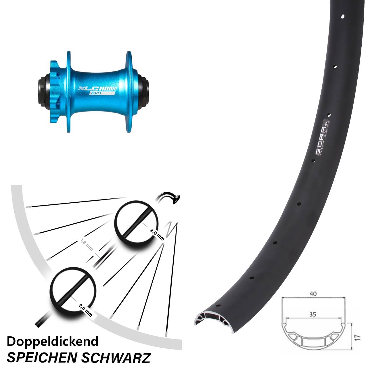 Vorderrad 6-Loch 27,5 Zoll Gora 35 XLC Evo blau 15x100