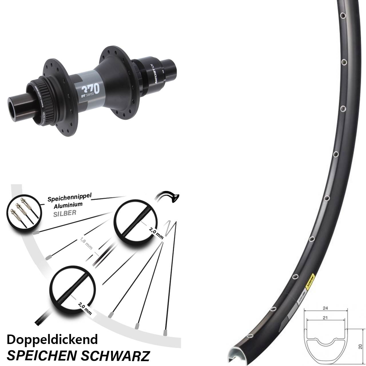 28-29 Zoll Mavic XC621 DT Swiss 370 Hinterrad Centerlock 12x142