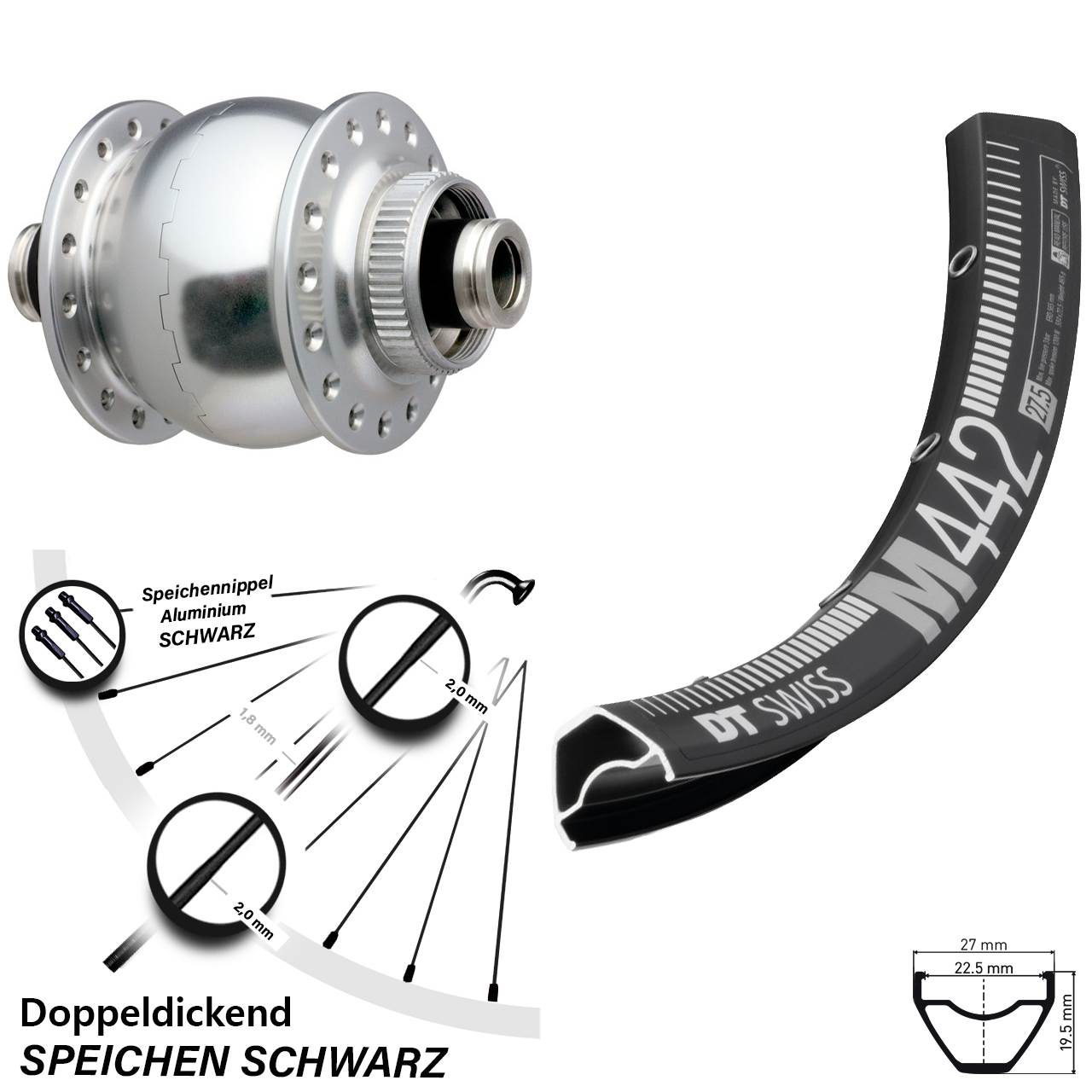 Centerlock Vorderrad mit Dynamo 29 Zoll DT Swiss M442 SON delux 12x100