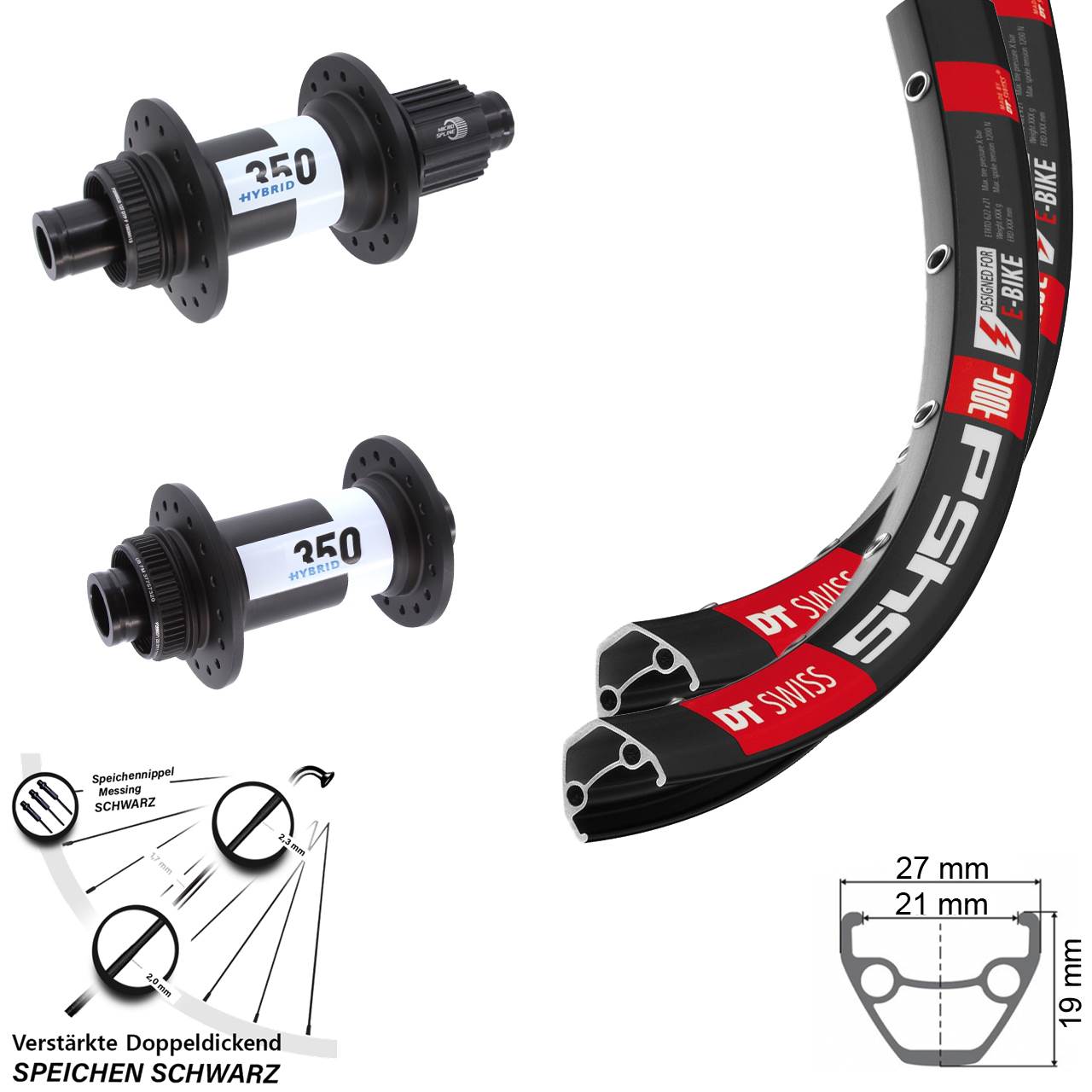 29 Zoll 545d DT Swiss Hybrid 350 Boost Disc Laufrad-Satz 15x110 12x148 Micro Spline