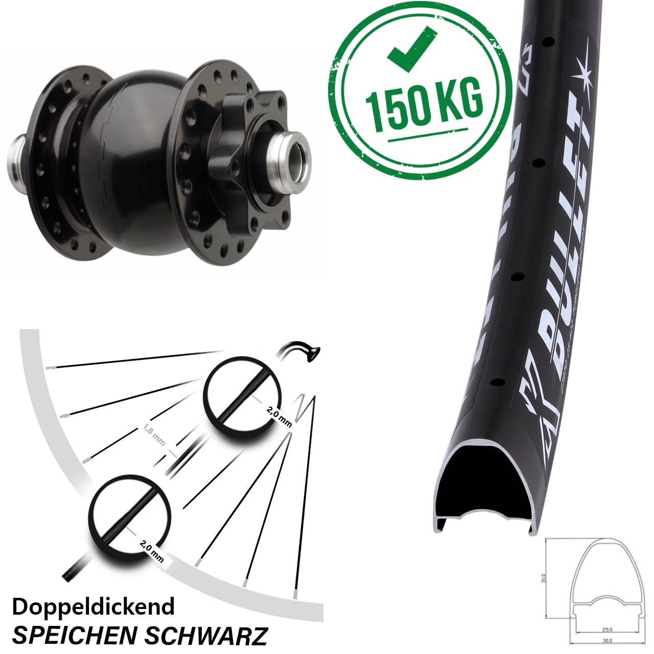 Boost Disc Dynamo-Vorderrad 12x110 KX Bullet SON 28-29 Zoll