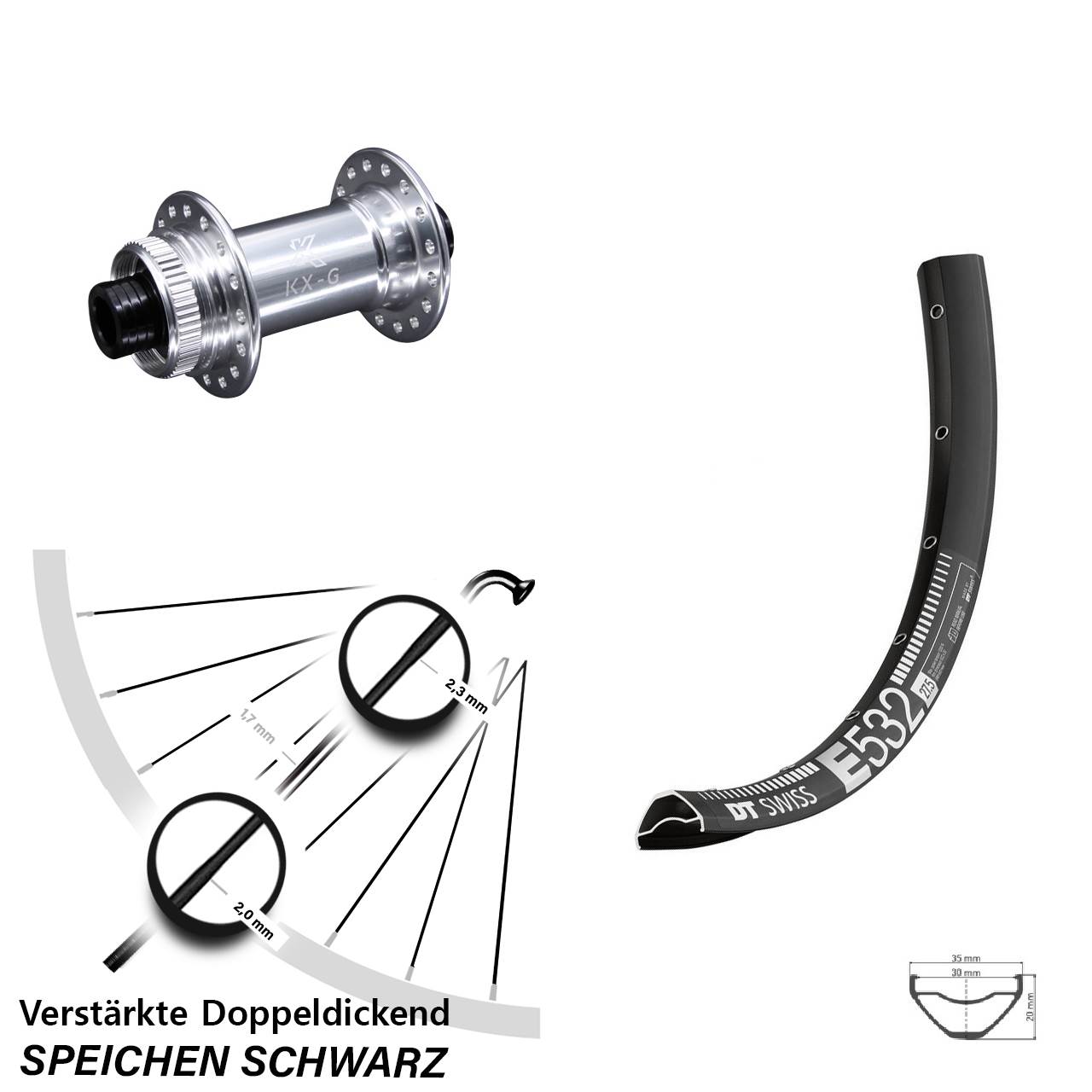 Vorderrad Centerlock 15x100 29 Zoll DT Swiss E532 KX-G