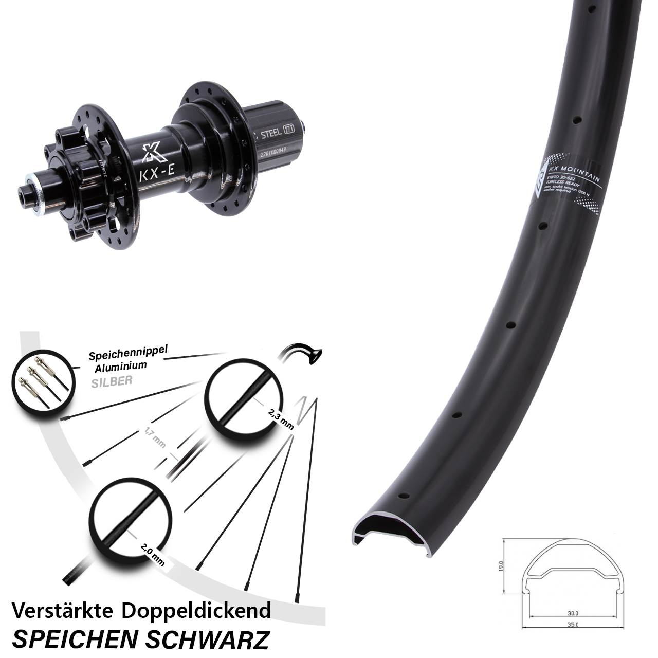29 Zoll KX-E Mountain TR Heavy Duty Hinterrad 6-Loch QR Boost 8-12 fach