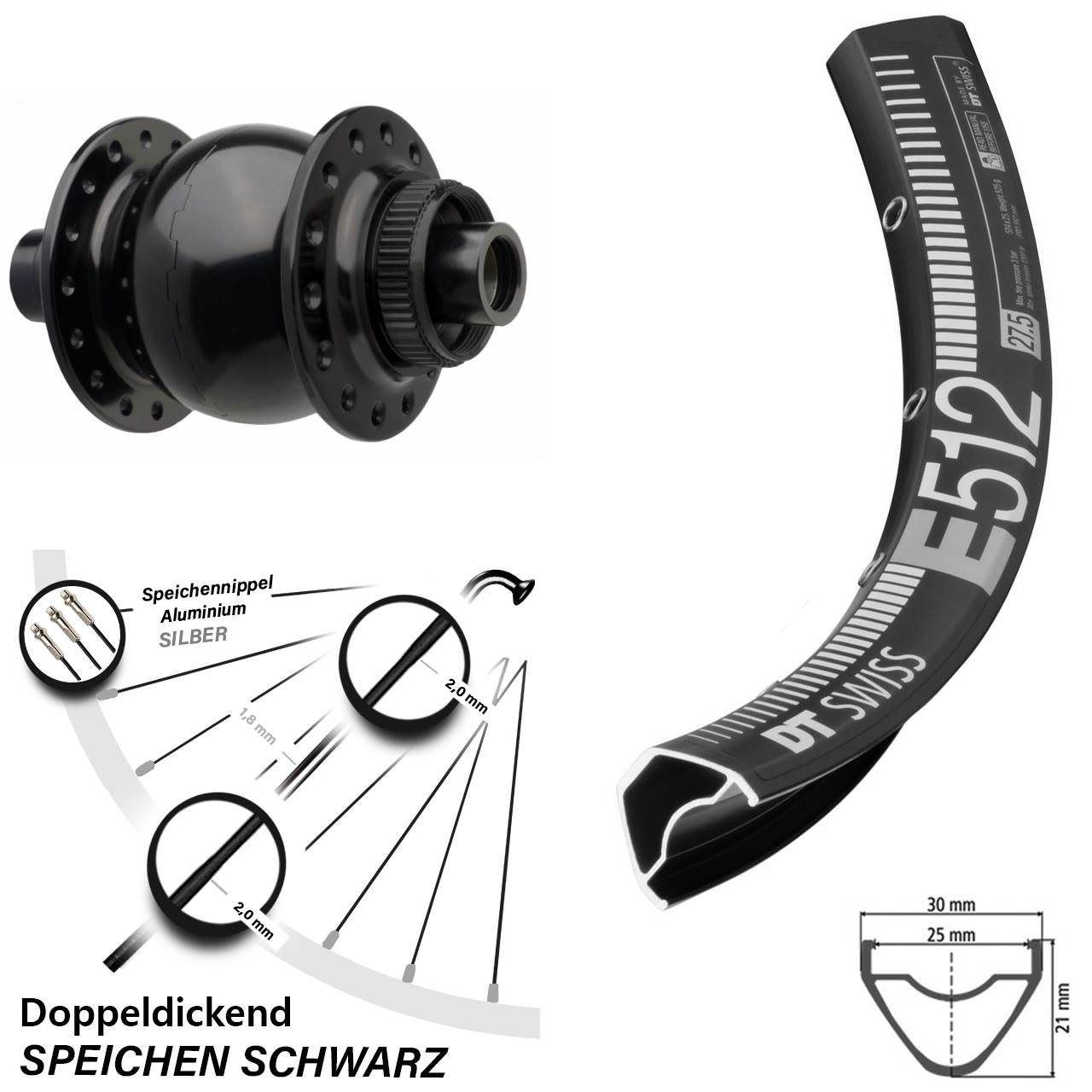 Boost Nabendynamo SON 28 15x110 mm Centerlock DT Swiss E 512 Vorderrad 29 Zoll