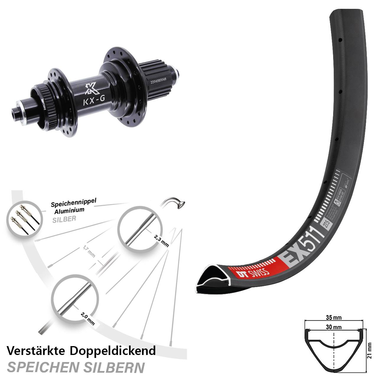 Disc Laufrad QR 29 Zoll DT Swiss EX511 KX-GS Heavy Duty Shimano Micro Spline