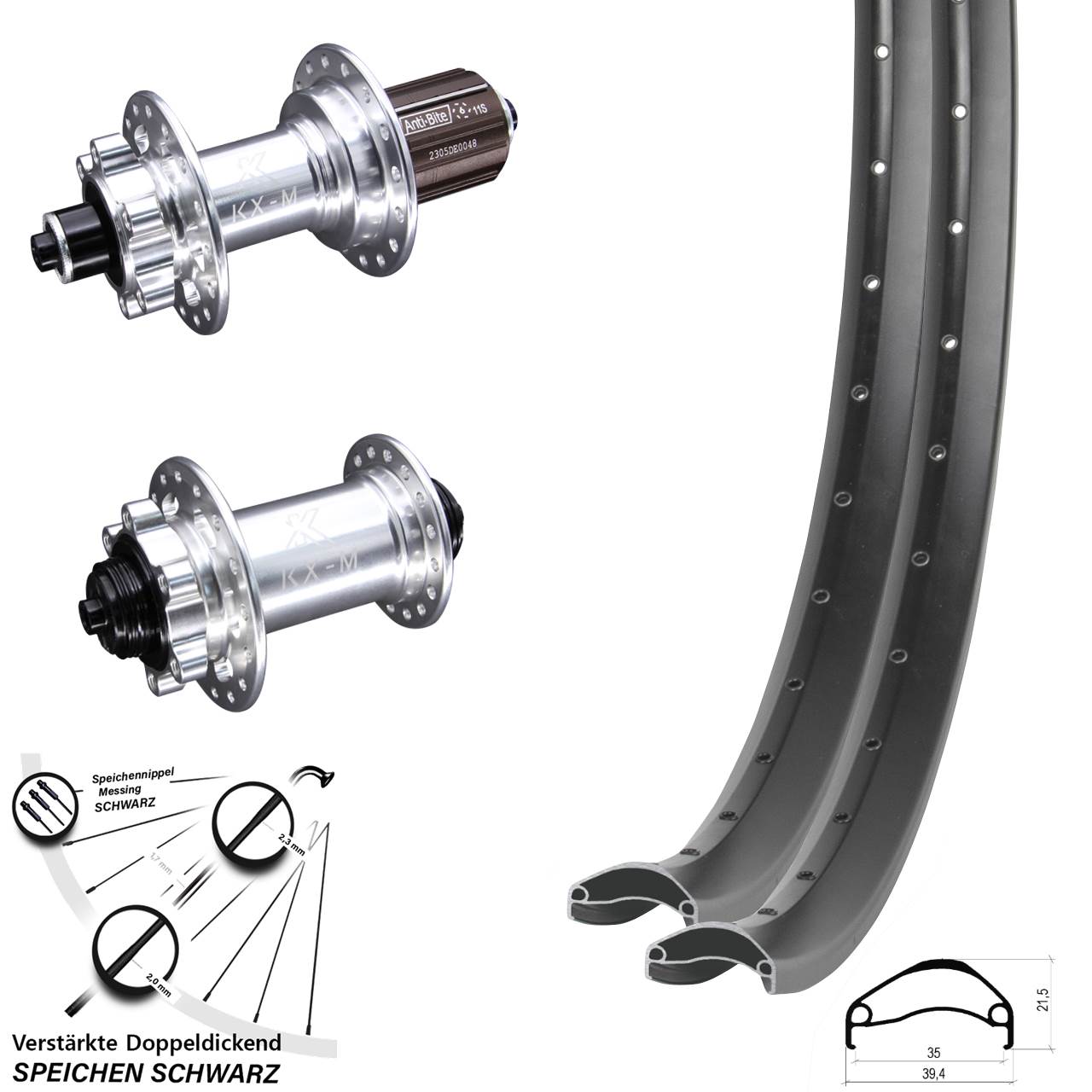Laufradsatz 6-Loch QR 27,5 Zoll Ambrosio E35 KX-M 8-12 fach HG
