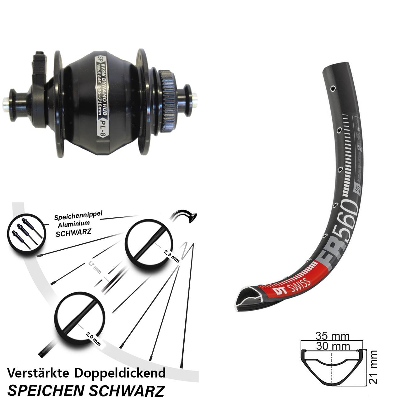 DT Swiss FR560 Shutter PL-8 26 Zoll Disc Laufrad mit Nabendynamo QR
