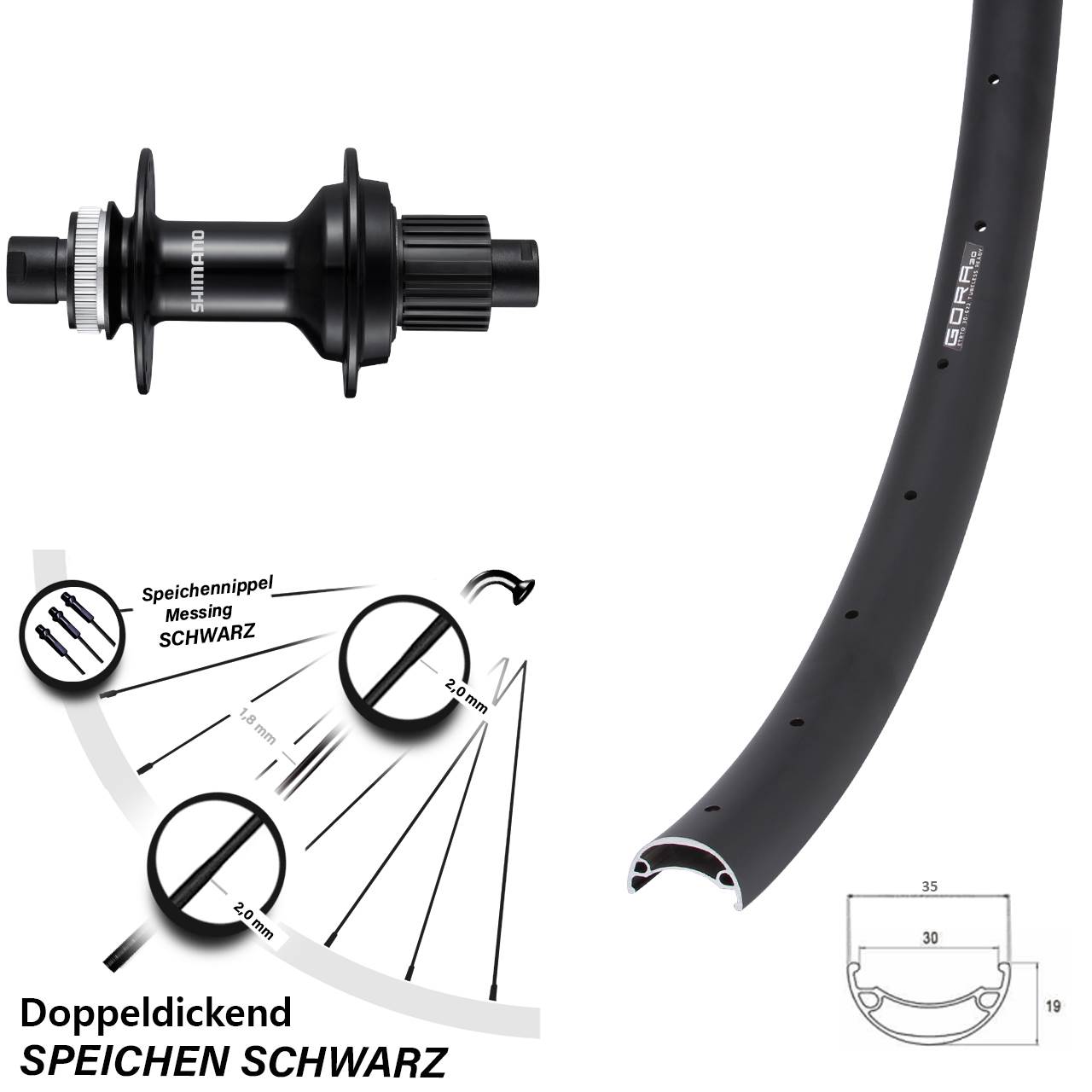 Disc Laufrad 29 Zoll Gora 30 Shimano FH-MT510B Micro Spline 12x148