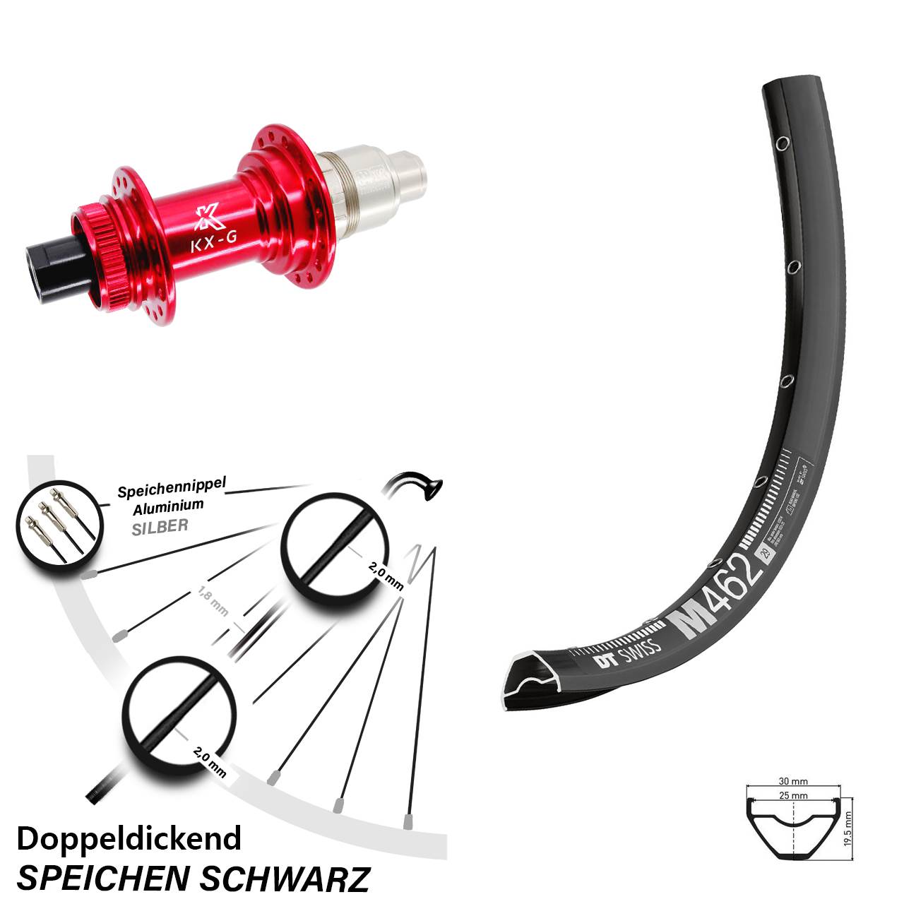 27,5 Zoll DT Swiss M 462 KX-G rot Disc Laufrad 12x142