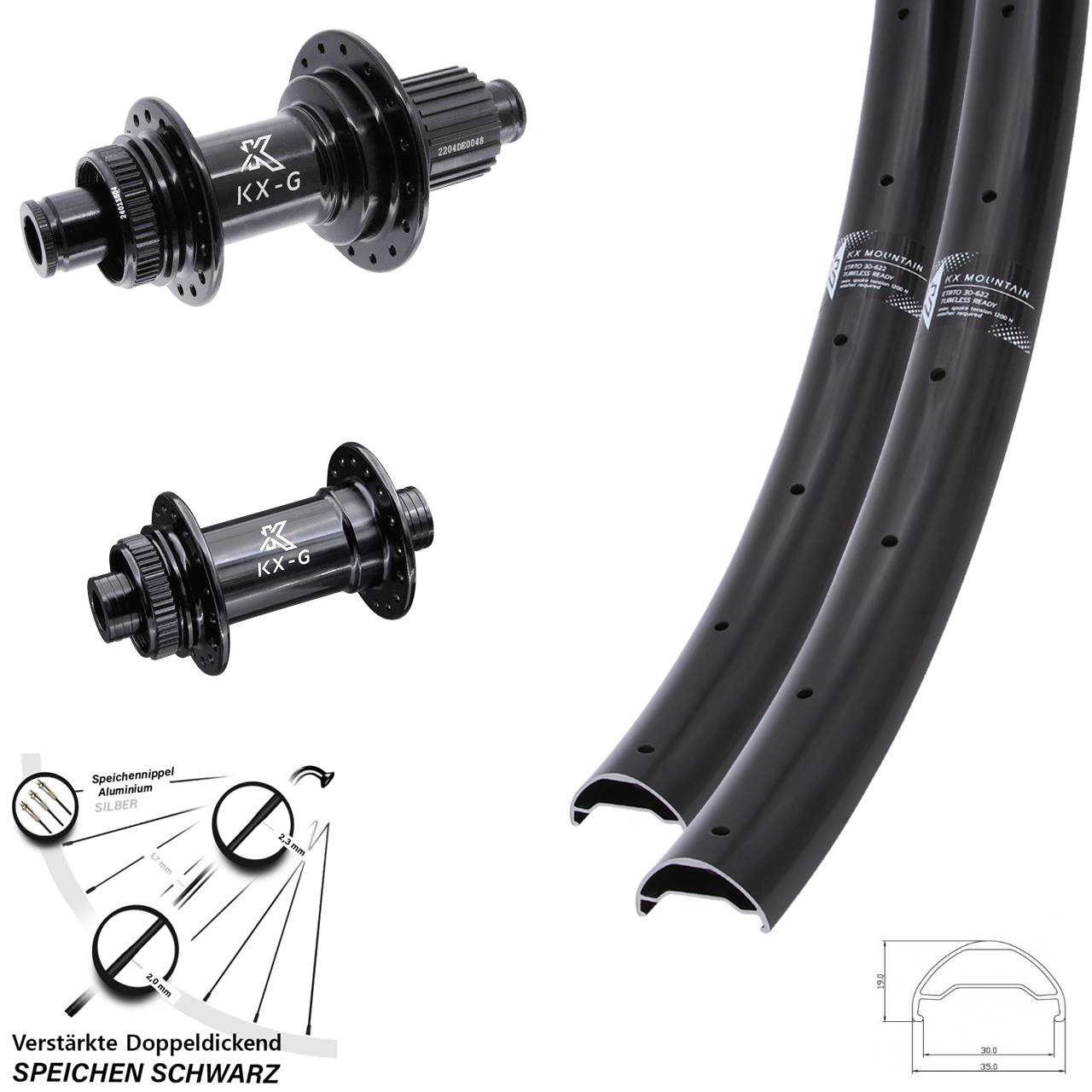 KX-G Mountain KX-GS verstärkt 29 Zoll Centerlock Laufradsatz 12x100/142 Micro Spline