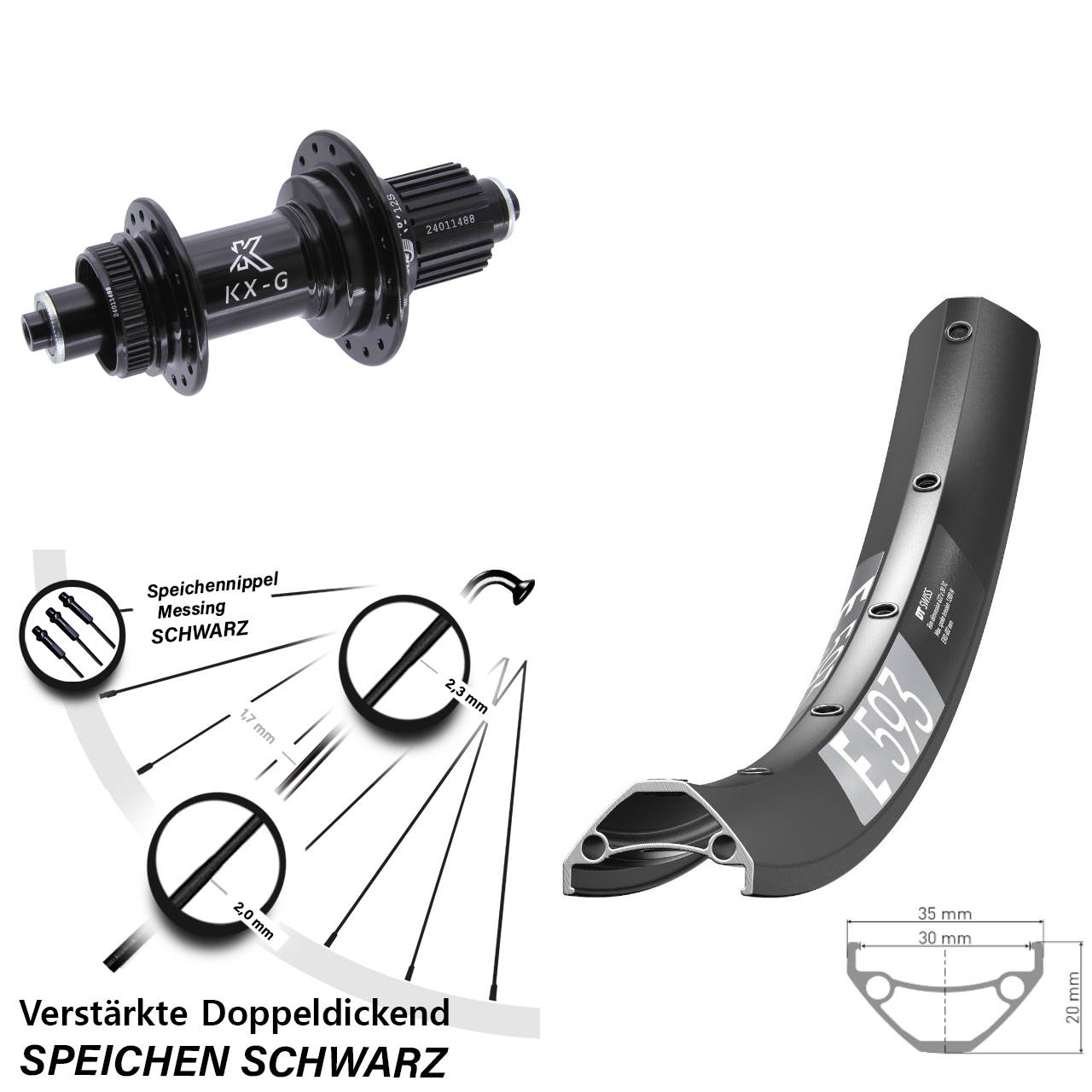 Disc Laufrad QR 650B DT Swiss E593 KX-G Shimano Micro Spline