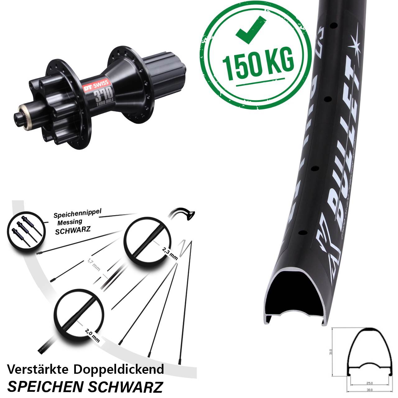 Hinterrad 6-Loch QR 28-29 Zoll KX Bullet DT Swiss 370 Hybrid 8-11 fach HG