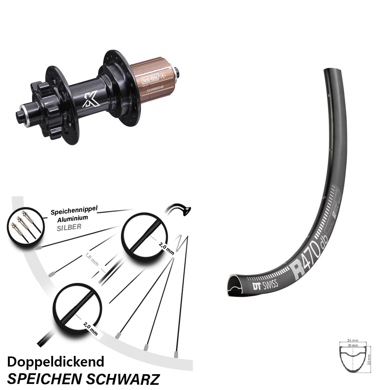 28 Zoll DT Swiss R 470 KX-M Hinterrad 6-Loch für Schnellspanner 8-12 fach
