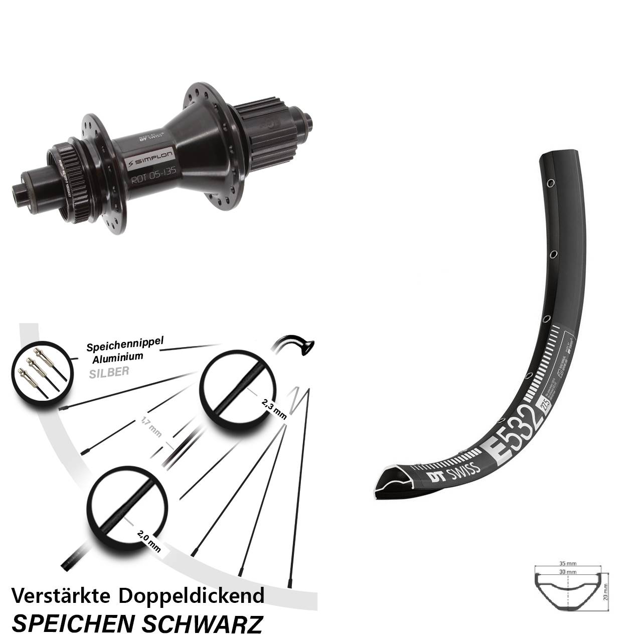 Disc Hinterrad 27,5 Zoll DT Swiss E 532-370 Hybrid Shimano Micro Spline für Schnellspanner