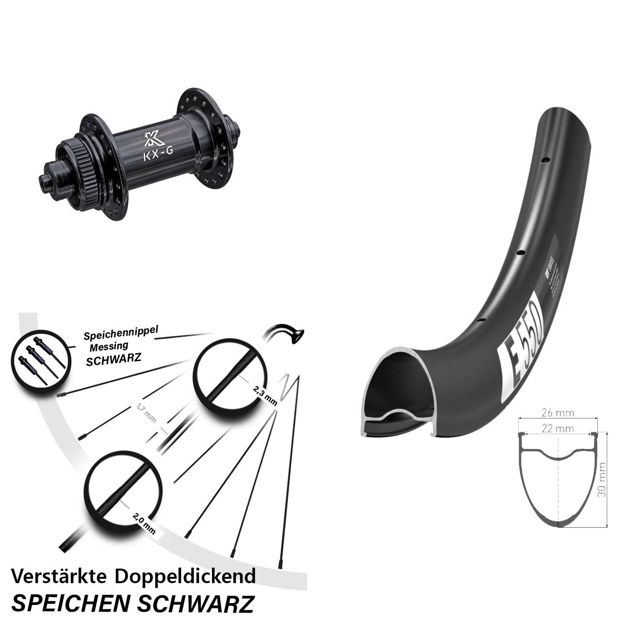 DT Swiss E 550 KX-G 28 Zoll Vorderrad Centerlock für Schnellspanner