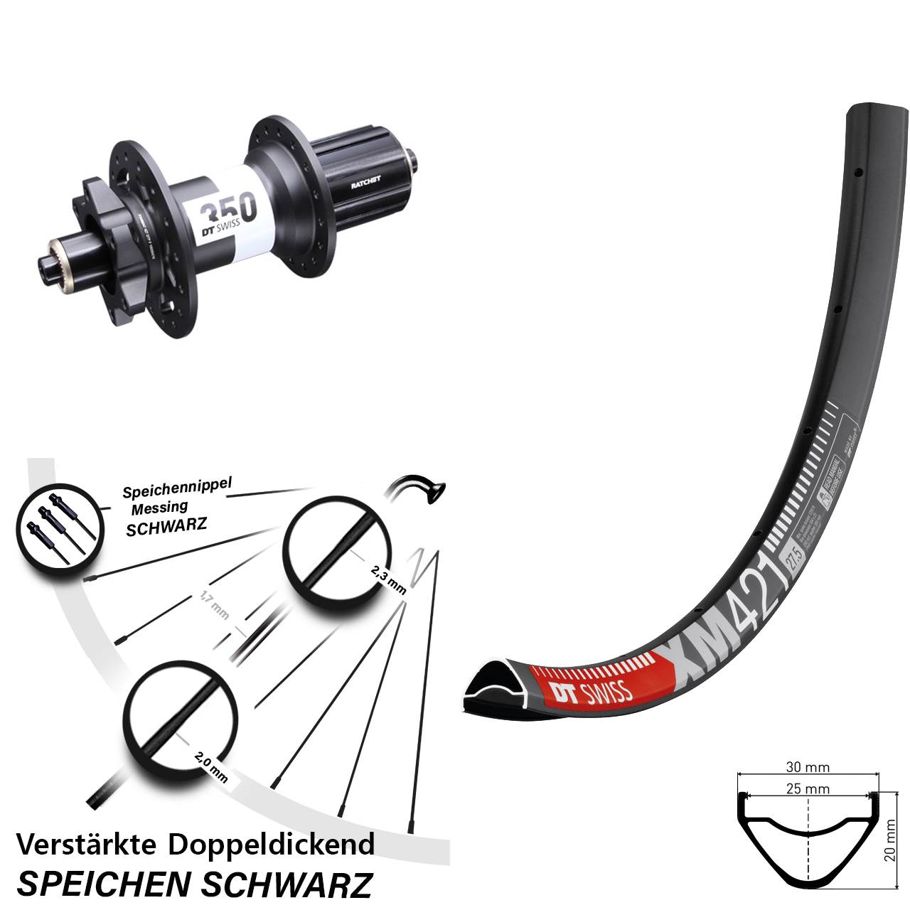 DT Swiss XM421-350 Ratchet 36 6-Loch 29 Zoll Hinterrad QR 8-11 fach