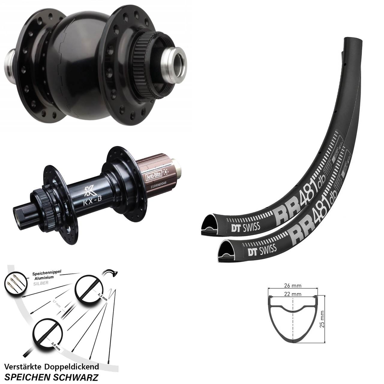 Disc Laufrad-Satz DT Swiss RR481 KX-B SON 28 Zoll 8-12 fach HG 12x110/148 Boost