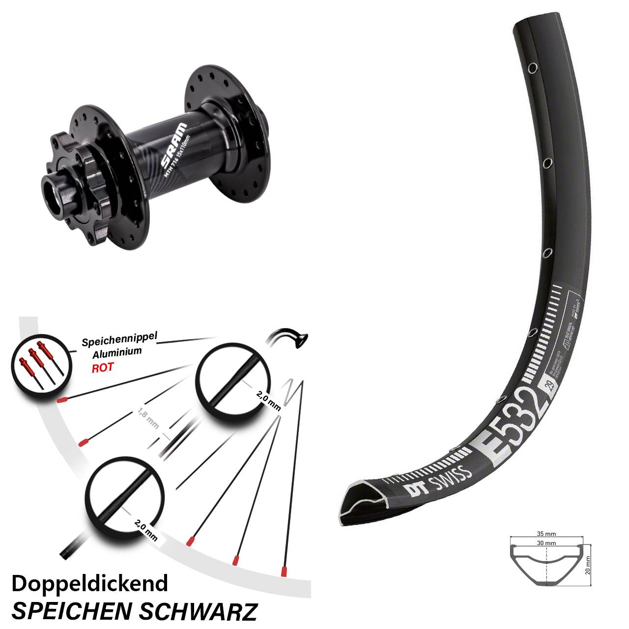 Boost Disc Laufrad 15x110 27,5 Zoll DT Swiss E 532 Sram 716