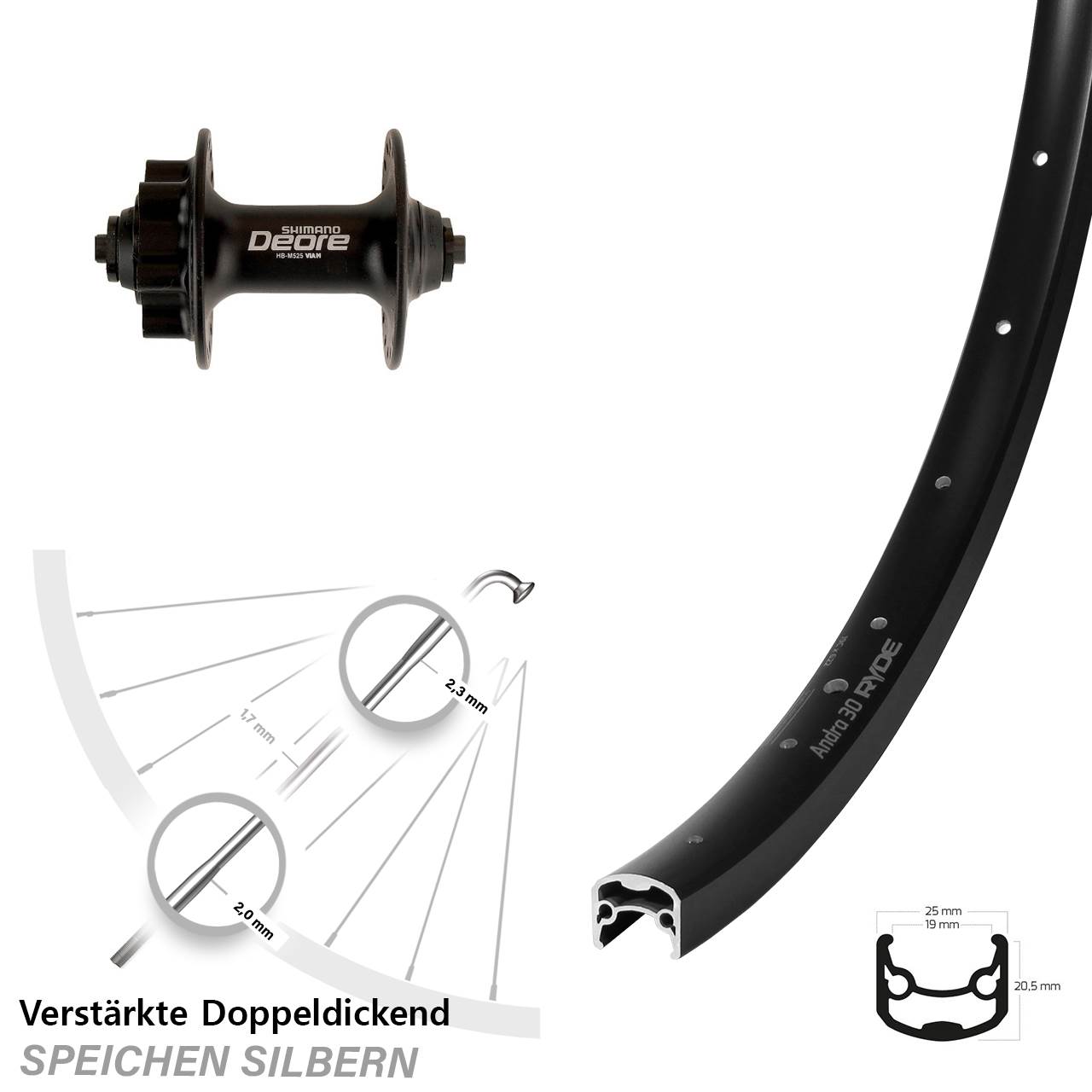 Disc Laufrad QR 28 Zoll Ryde Andra 30 Shimano Deore HB-M525
