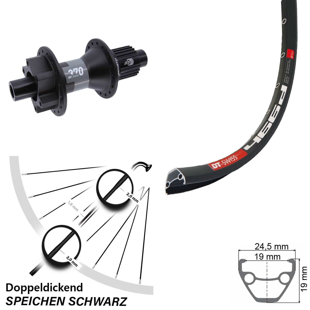 DT Swiss 466-370 28 Zoll Disc Hinterrad 12x142 Micro Spline