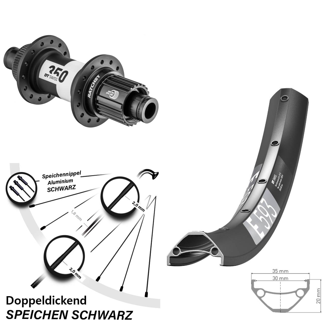 29 Zoll DT Swiss E 593-350 Disc Hinterrad 12x142 Shimano Micro Spline