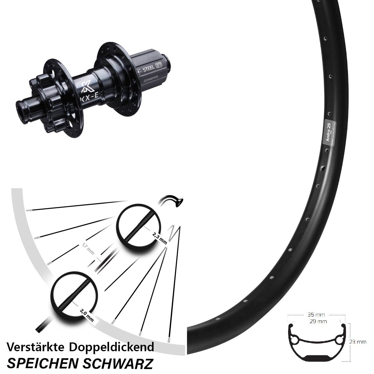 Hinterrad 6-Loch 12x142 26 Zoll Ryde Andra 29 KX-E 8-12 fach HG