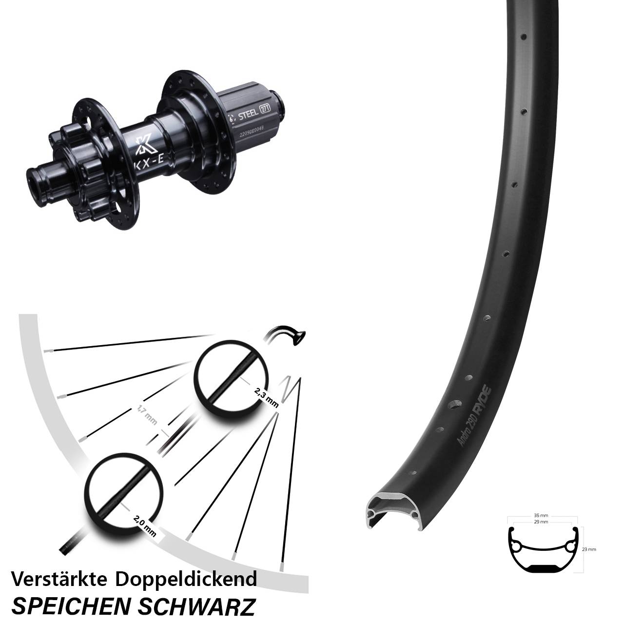 Hinterrad 6-Loch 12x142 26 Zoll Ryde Andra 29 KX-E 8-12 fach HG