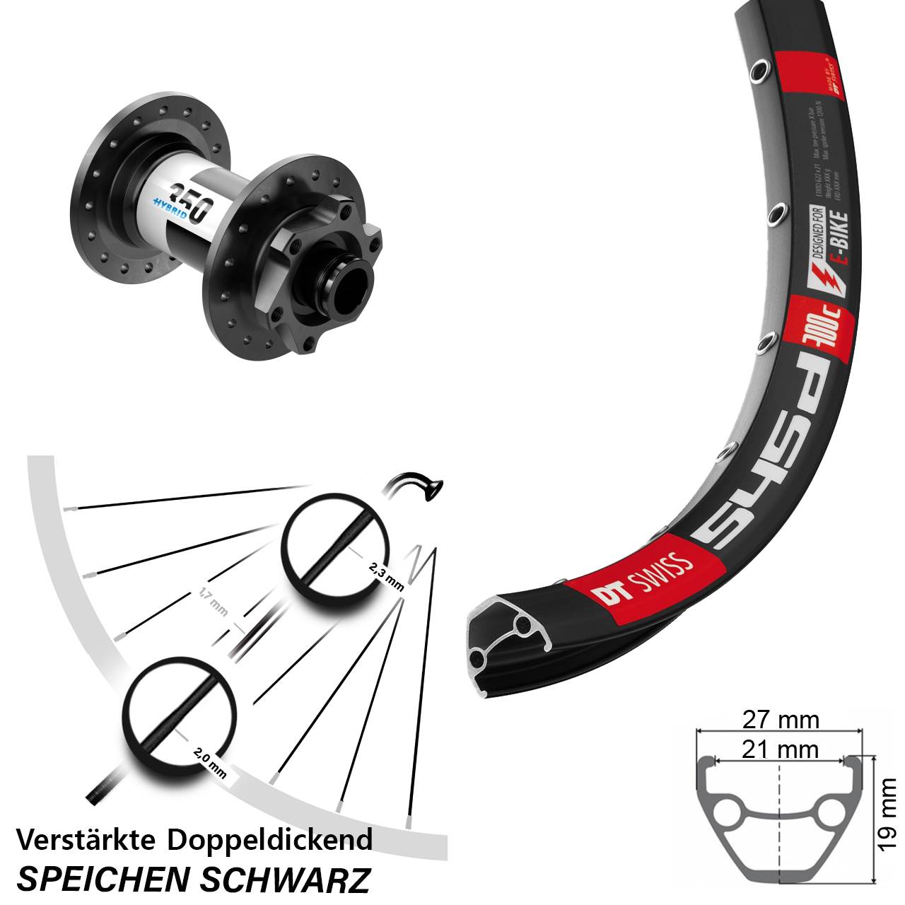 26 Zoll DT Swiss 545d DT Swiss 350 Hybrid Disc Vorderrad 15x100