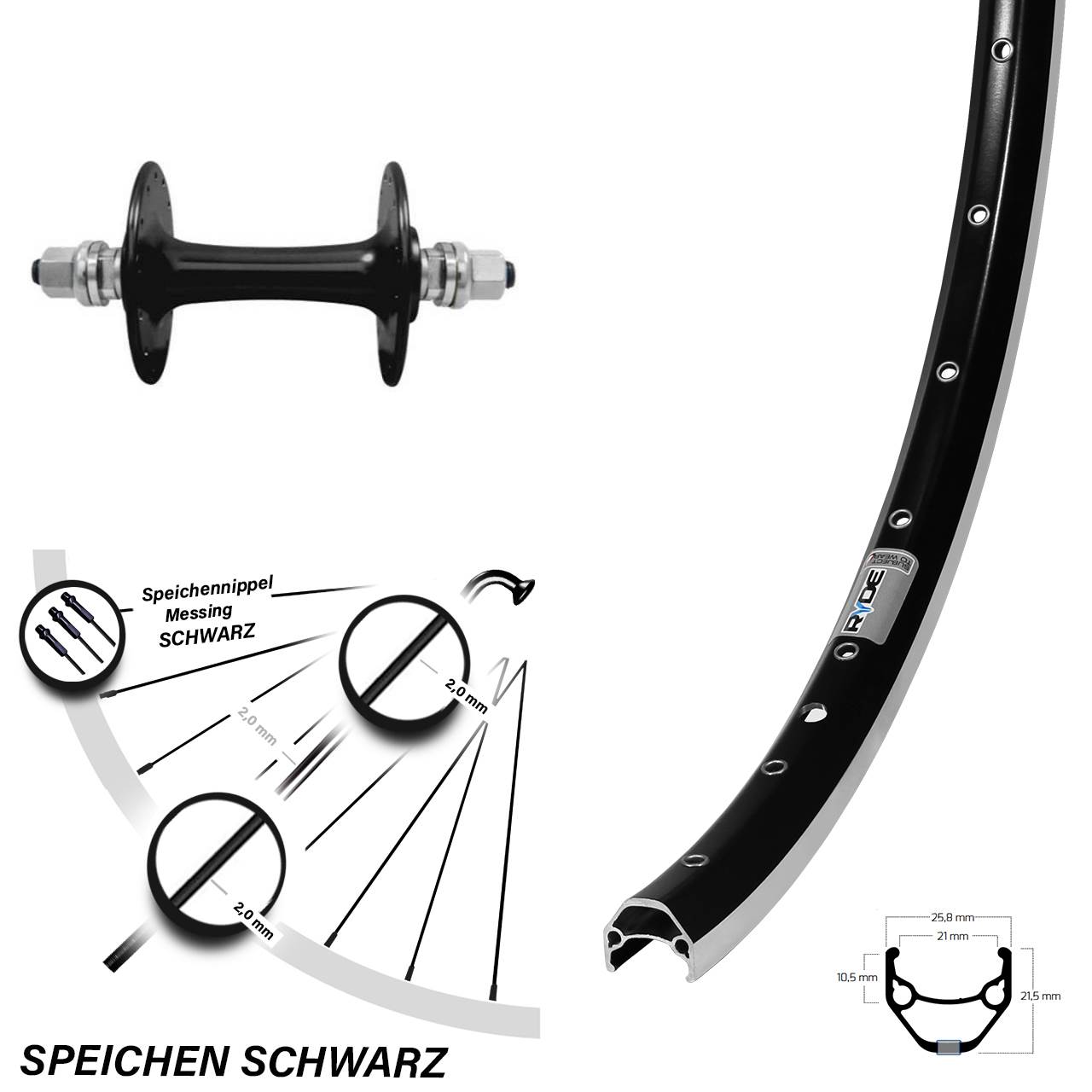 26 Zoll Ryde ZAC 421 Sturmey Archer HBT30 Vorderrad Vollachse
