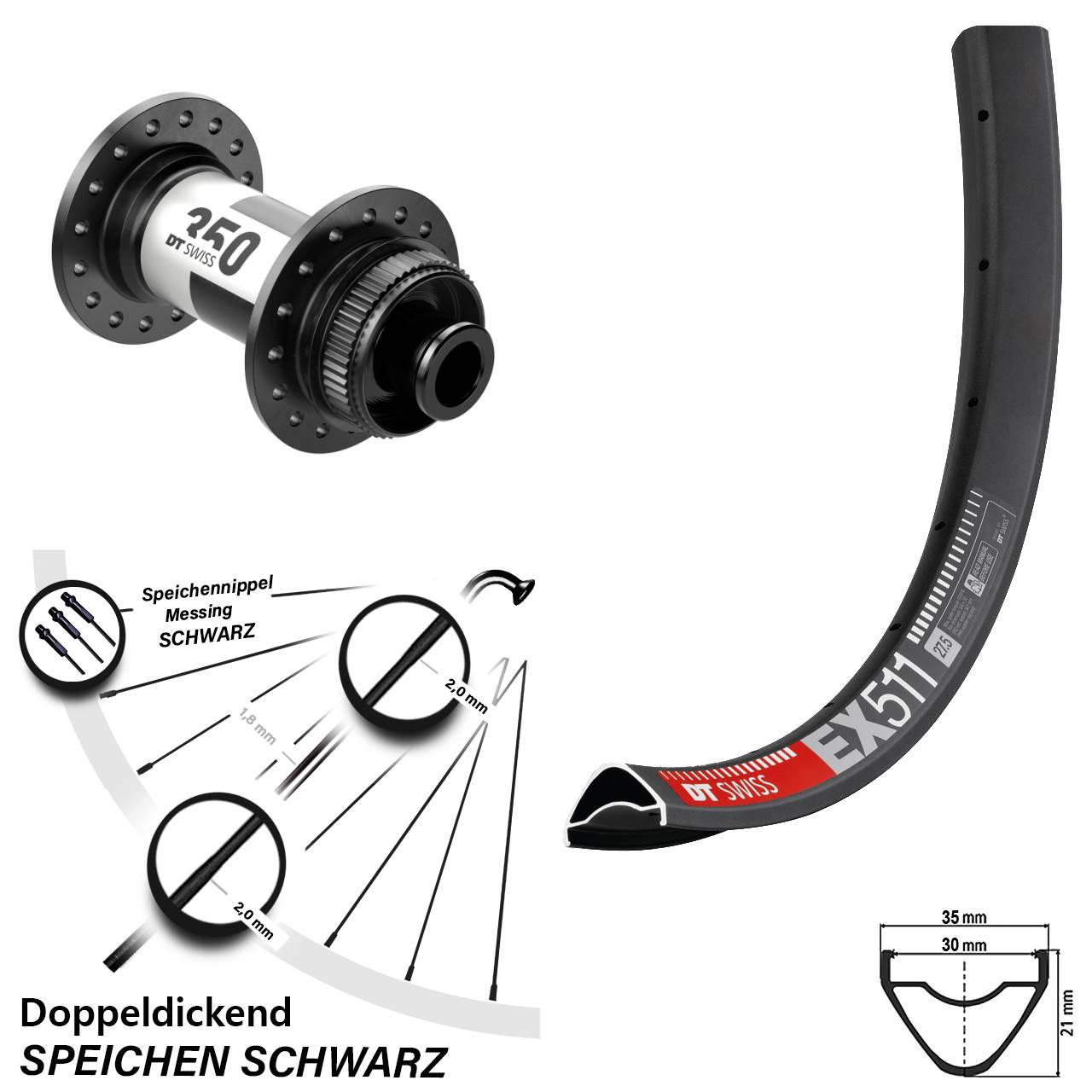 Vorderrad Centerlock 12x100 29 Zoll DT Swiss EX511 350
