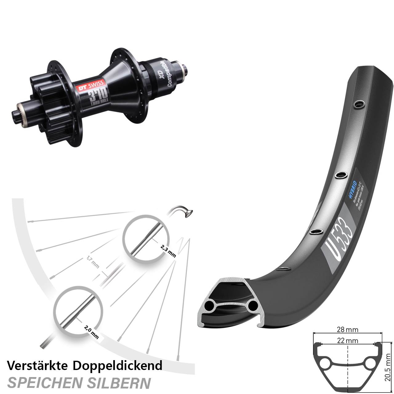 Hinterrad 6-Loch QR 28-29 Zoll DT Swiss U 533-370 XD