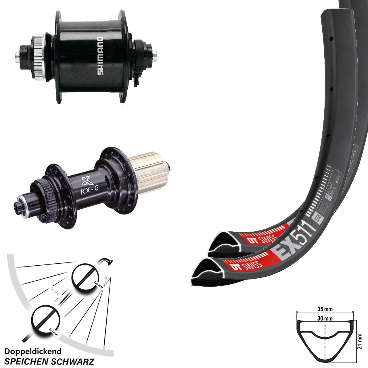 DT Swiss EX511 KX-G Shimano DH-UR700 27,5 Zoll Disc Laufradsatz QR 8-12 fach HG