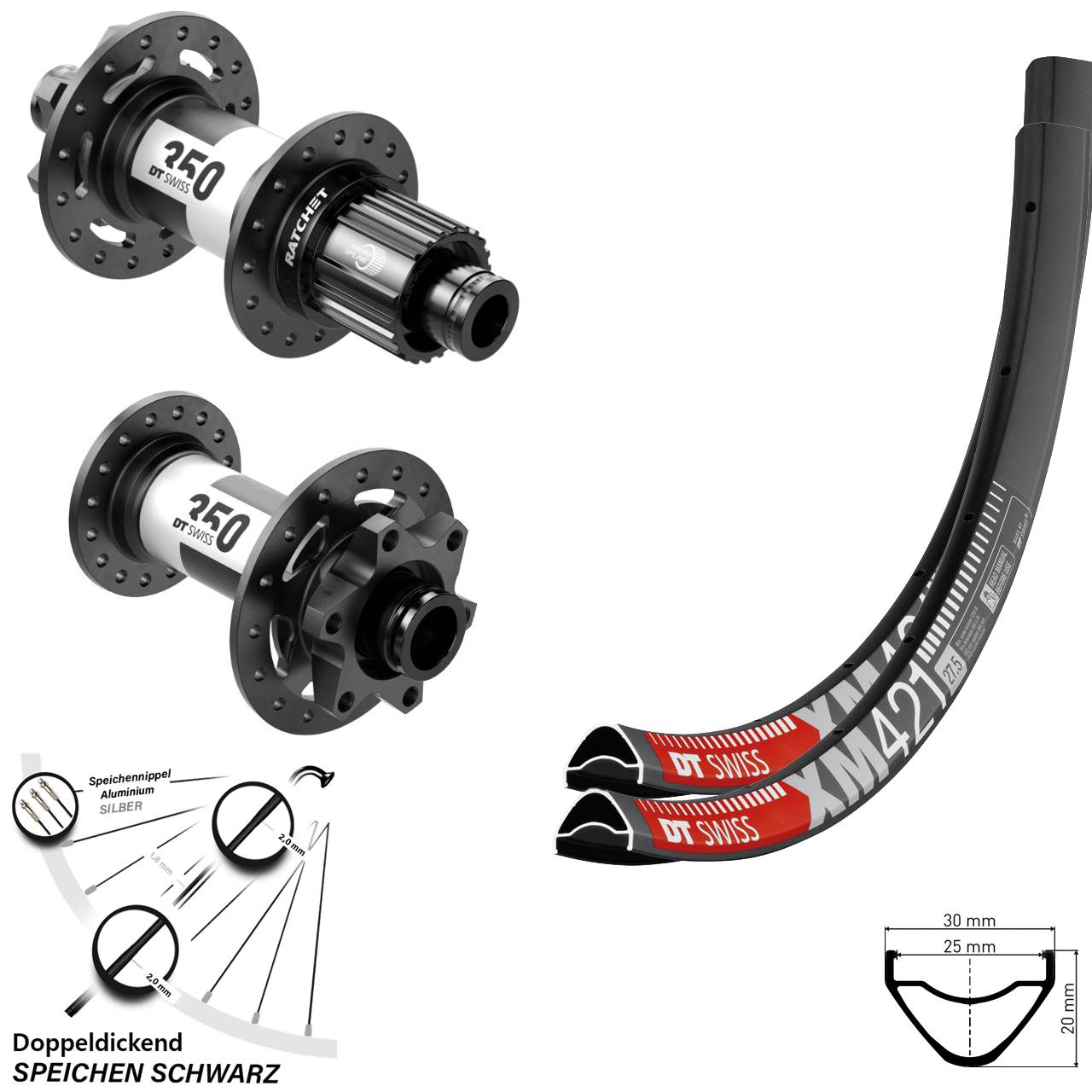 Boost Laufradsatz MTB 29 Zoll XM 421 DT Swiss 350 Micro Spline 12-fach Steckachse 6-loch