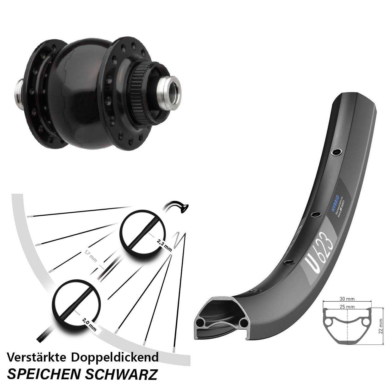 Disc Vorderrad mit Nabendynamo 12x100 28-29 Zoll DT Swiss U623 SON 28