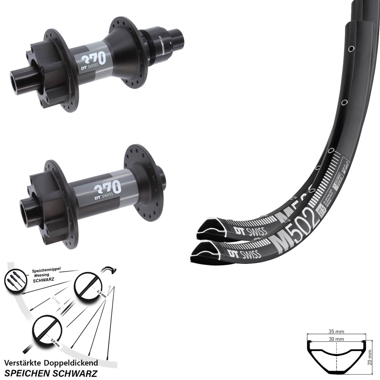 DT Swiss M 502-370 29 Zoll Disc Laufradsatz 15x110 12x148 Boost SRAM XD