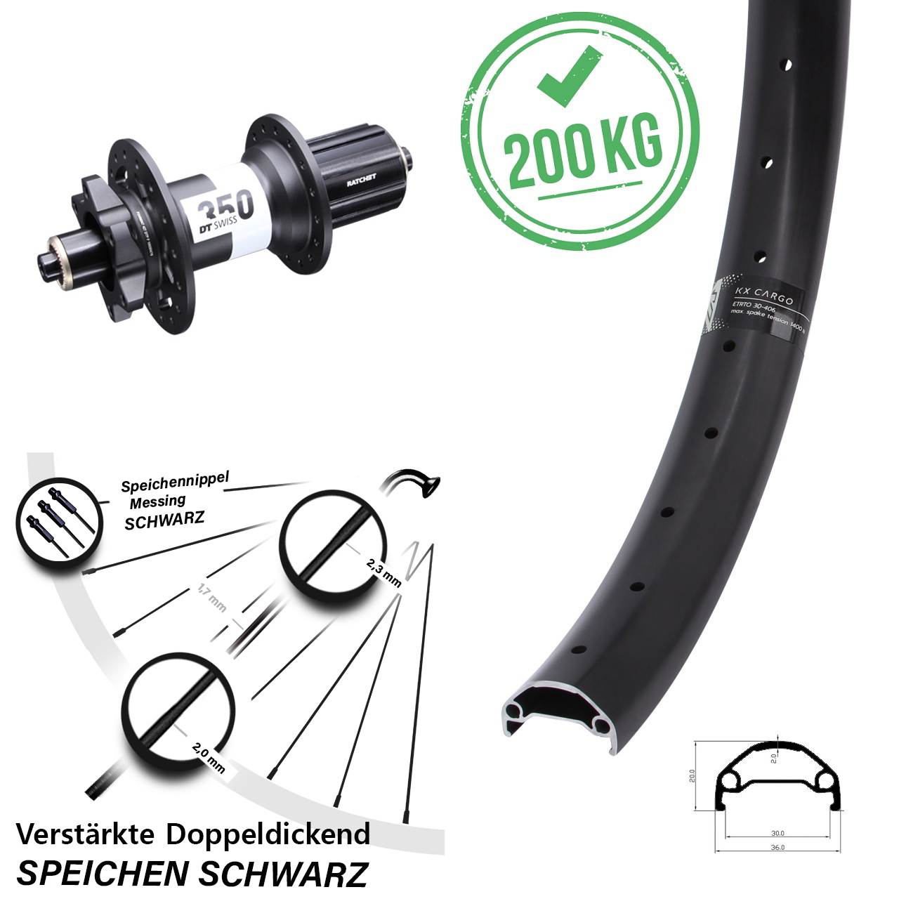 Hinterrad 26 Zoll DT Swiss 350 QR KX Cargo 8-11 fach 6-Loch