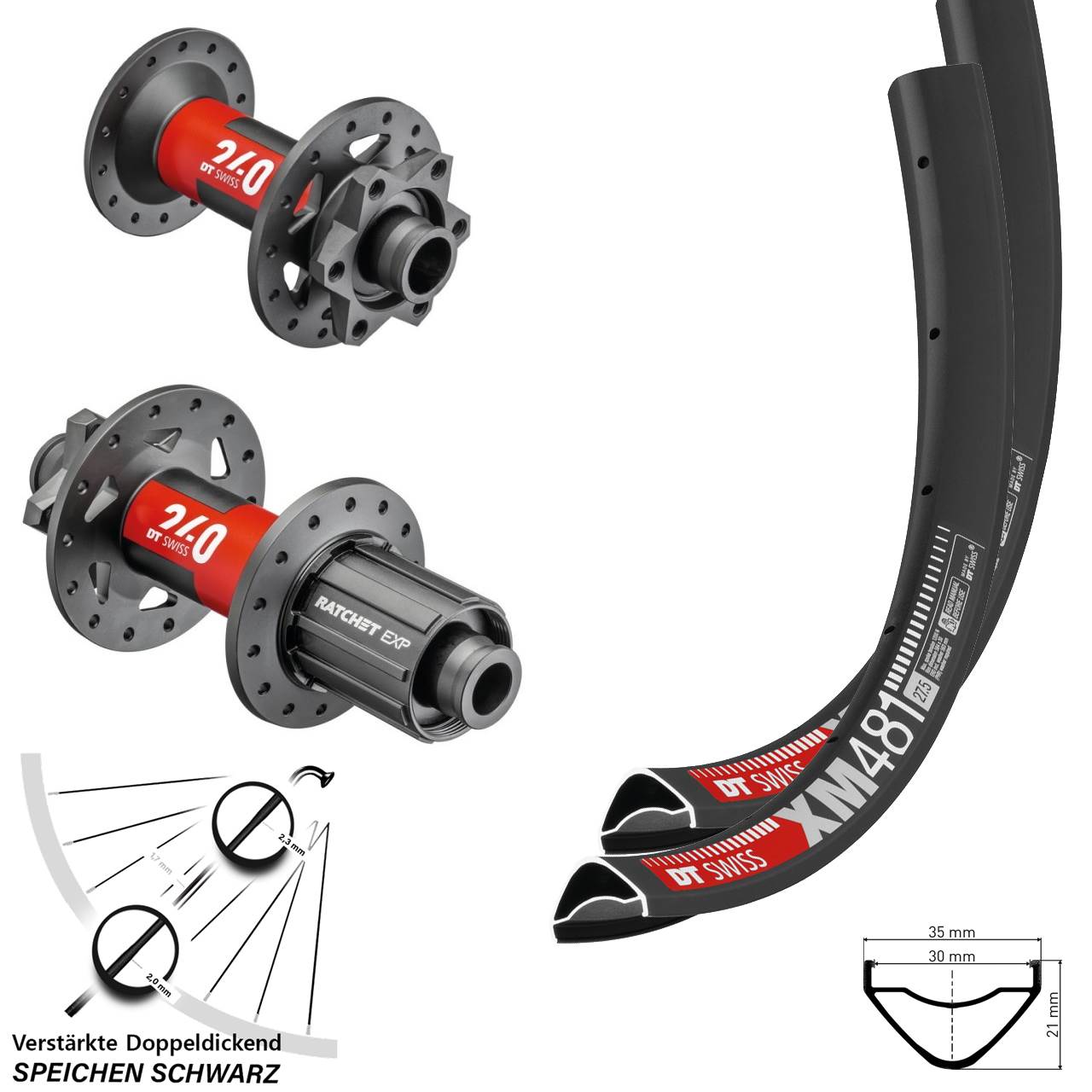 Disc Laufradsatz 27,5 Zoll DT Swiss XM481 240 EXP 8-11 fach 15x110 12x148 Boos