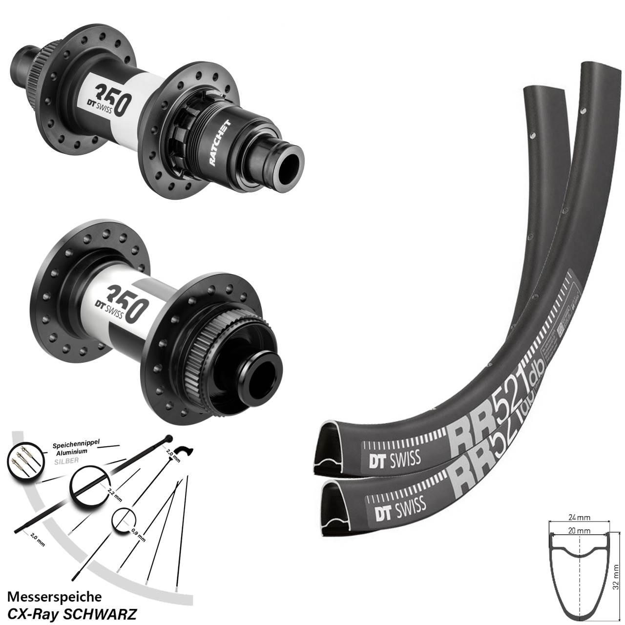 Disc Laufrad-Satz 12x100/142 28 Zoll DT Swiss RR521 350 Road XDR 11-12 fach CX-Ray