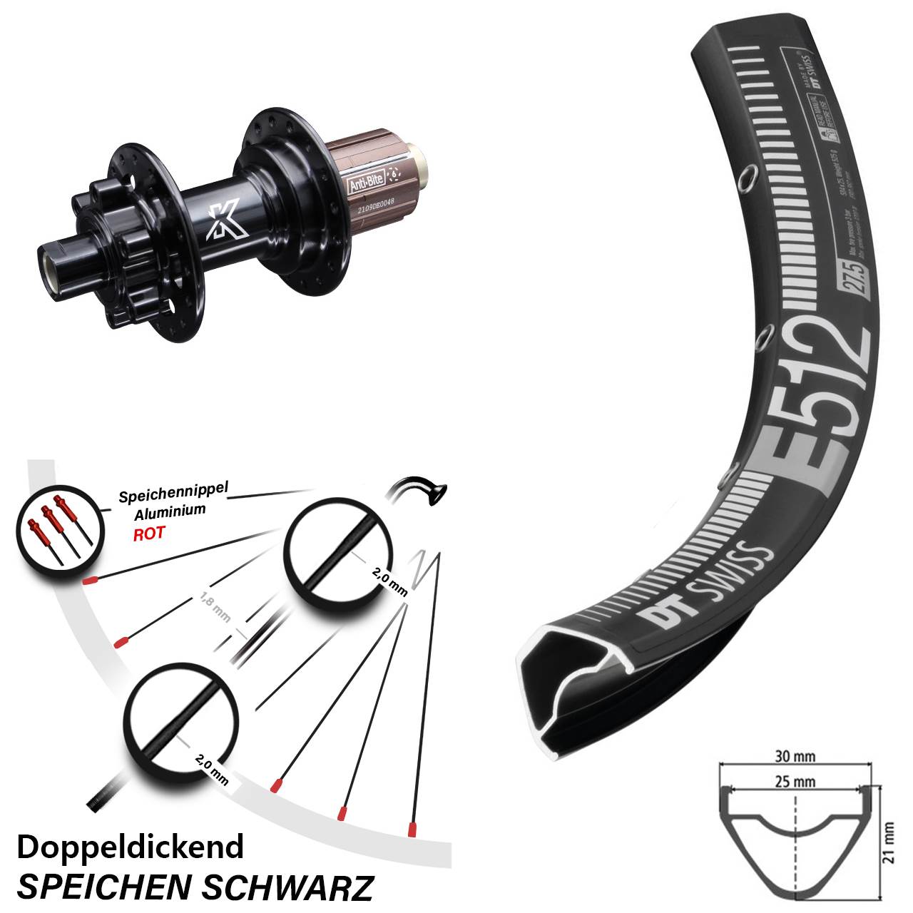 27,5 Zoll Hinterrad DT Swiss E 512 KX-M 8-12 fach 12x142