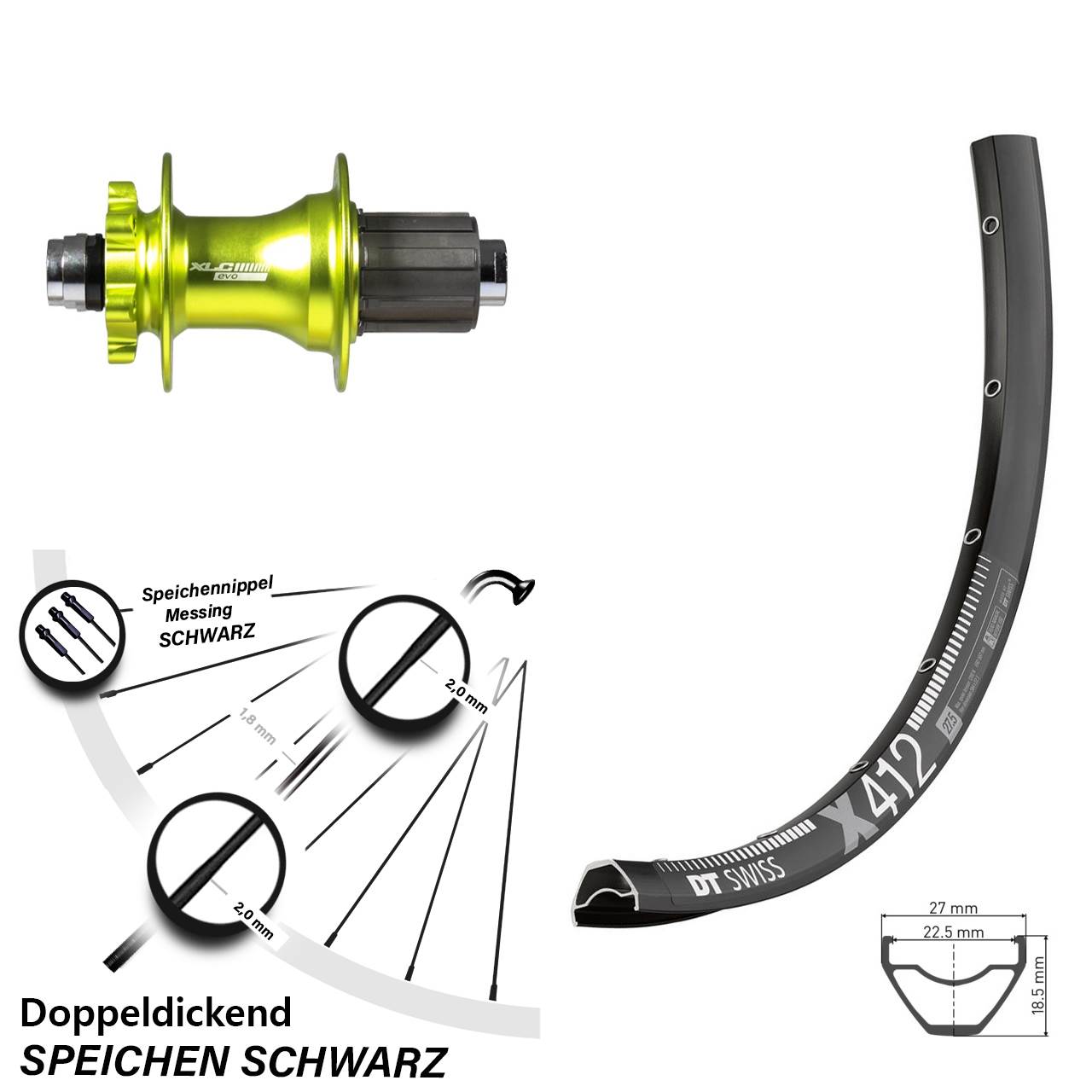 Disc Hinterrad 28-29 Zoll DT Swiss X412 XLC Evo grün 8-11 fach 12x142