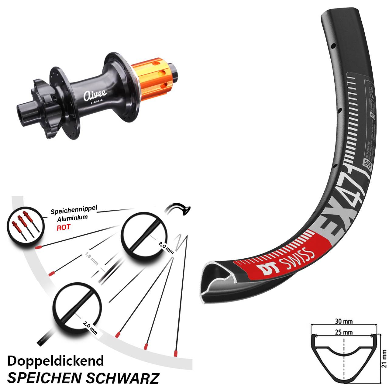 Hinterrad 6-Loch 27,5 Zoll DT Swiss EX471 Aivee Classic 8-12 fach HG 12x148 Boost