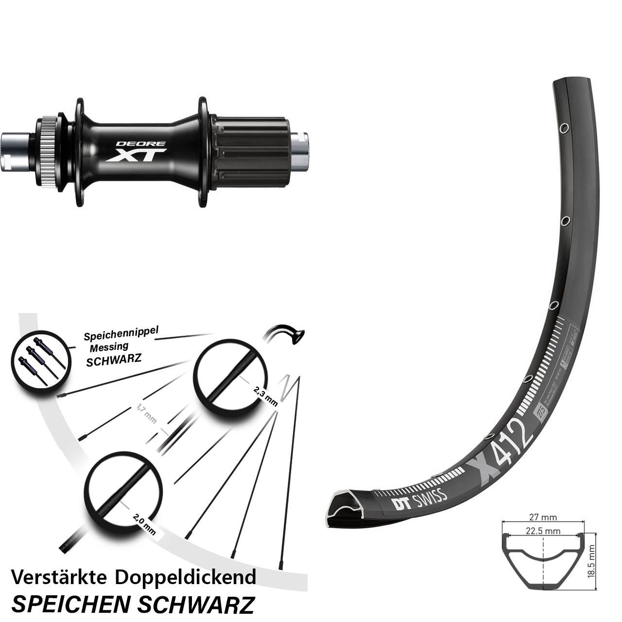Centerlock Hinterrad 29 Zoll DT Swiss X412 Shimano XT FH-M8010-B 8-11 fach HG 12x148 Boost