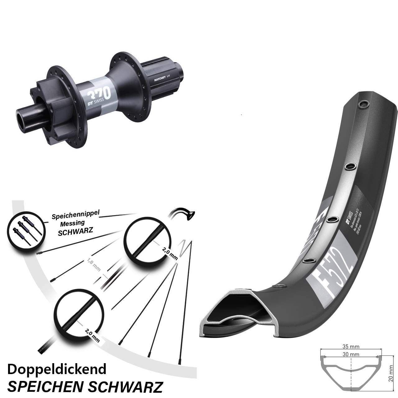 27,5 Zoll DT Swiss F572 Hinterrad 370 6-Loch 8-11 fach 12x148