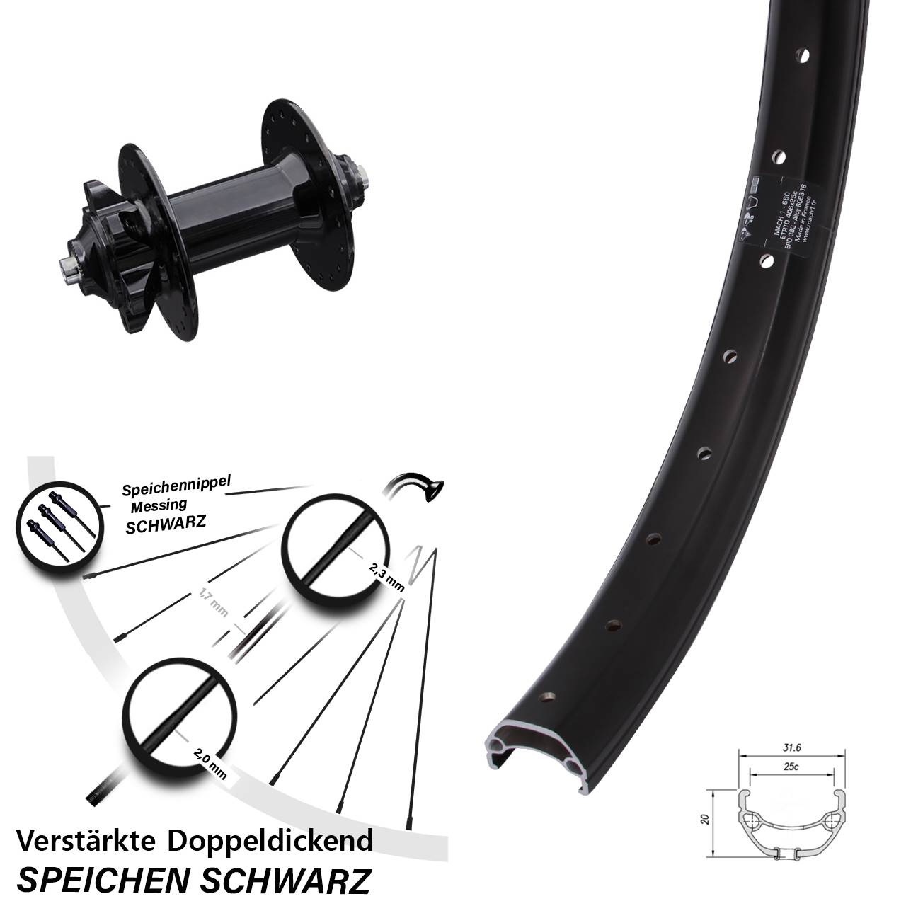 Mach1 Kargo Formula DC91-V2 20 Zoll Disc Vorderrad für Schnellspanner