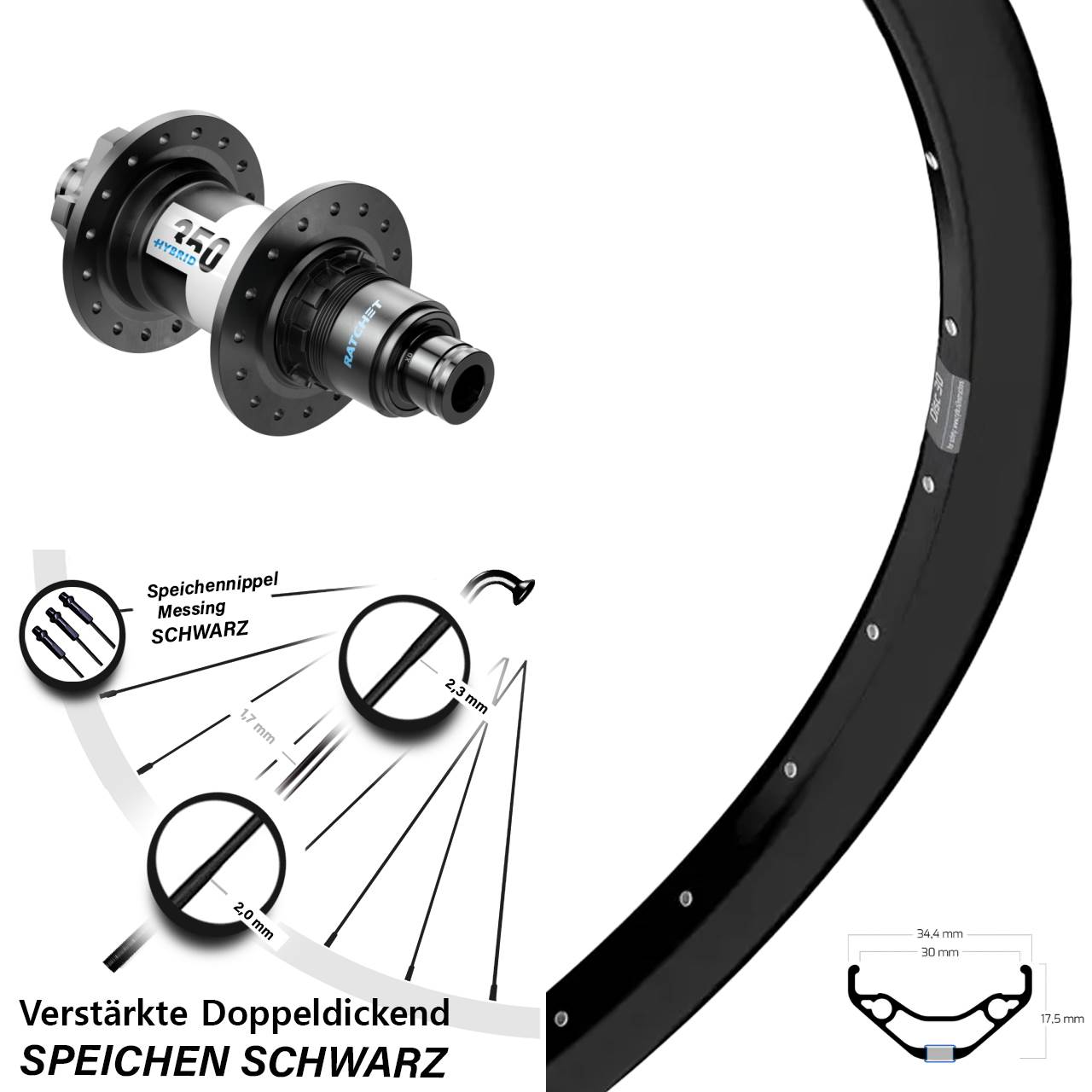 Hinterrad 27,5 Zoll Ryde Disc 30 DT Swiss 350 Hybrid XD 12x148