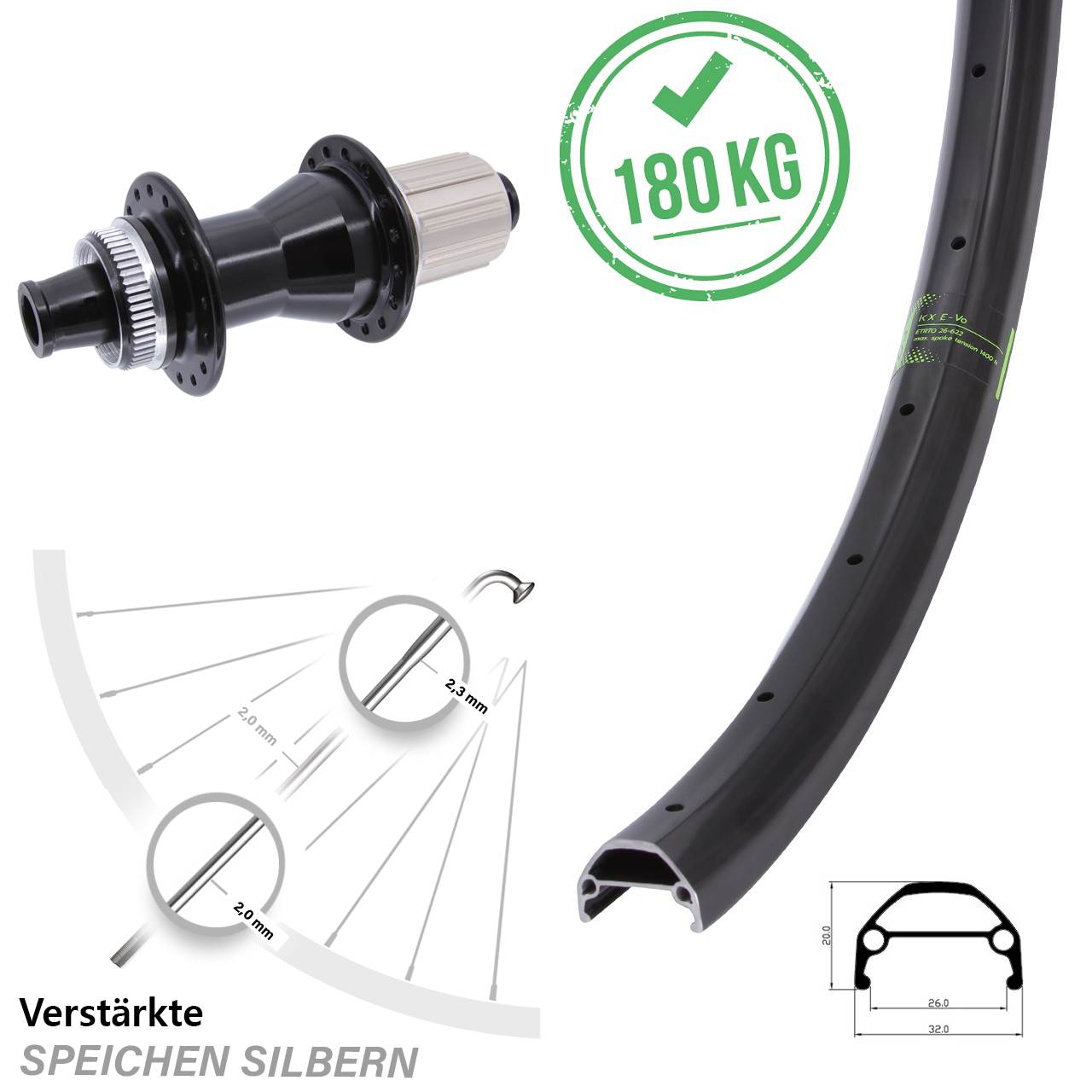Centerlock Hinterrad 12x142 26 Zoll KX Evo Novatec CL-142 8-12 fach