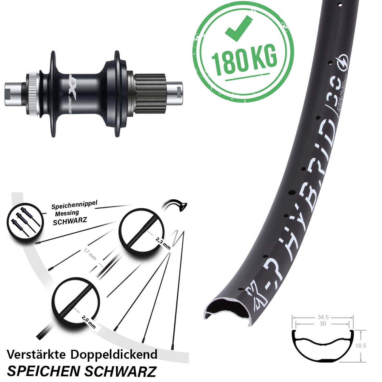 Disc Laufrad 29 Zoll KX-R Hybrid 30 Shimano Deore XT FH-M8110 Shimano Micro Spline 12x142